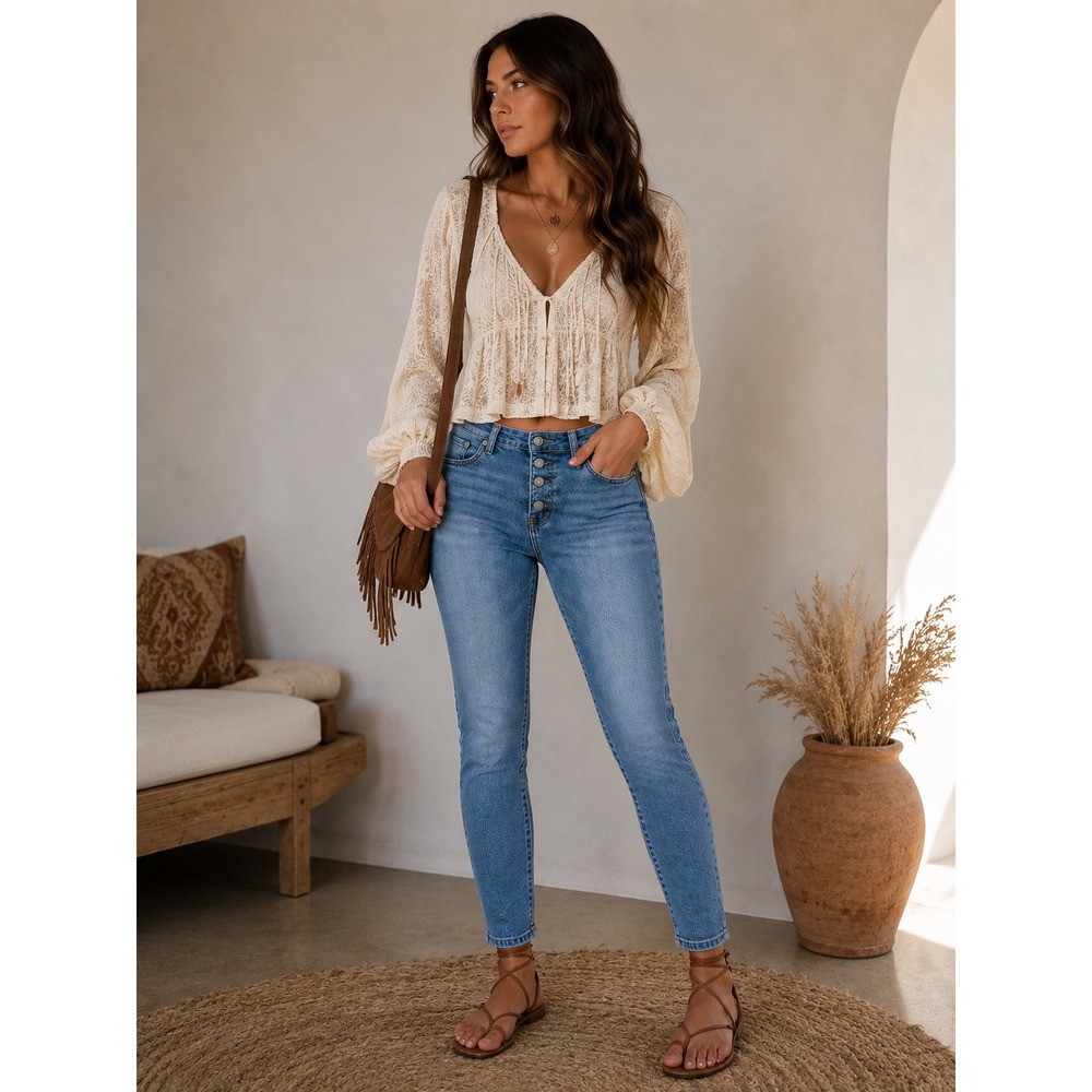 Lucky Brand Womens High Rise Skinny Ankle Jeans Blue Button Fly Size 8/29